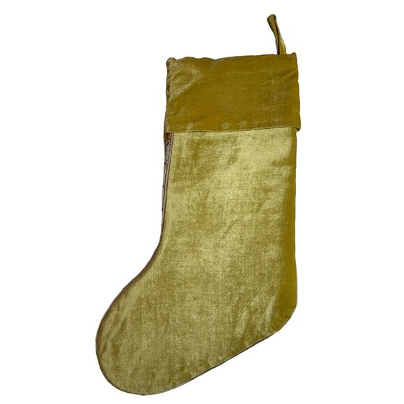 Velvet & Beaded Christmas Stocking 18 Inch Gold & White Elegant Holiday Decor - Picture 4 of 6